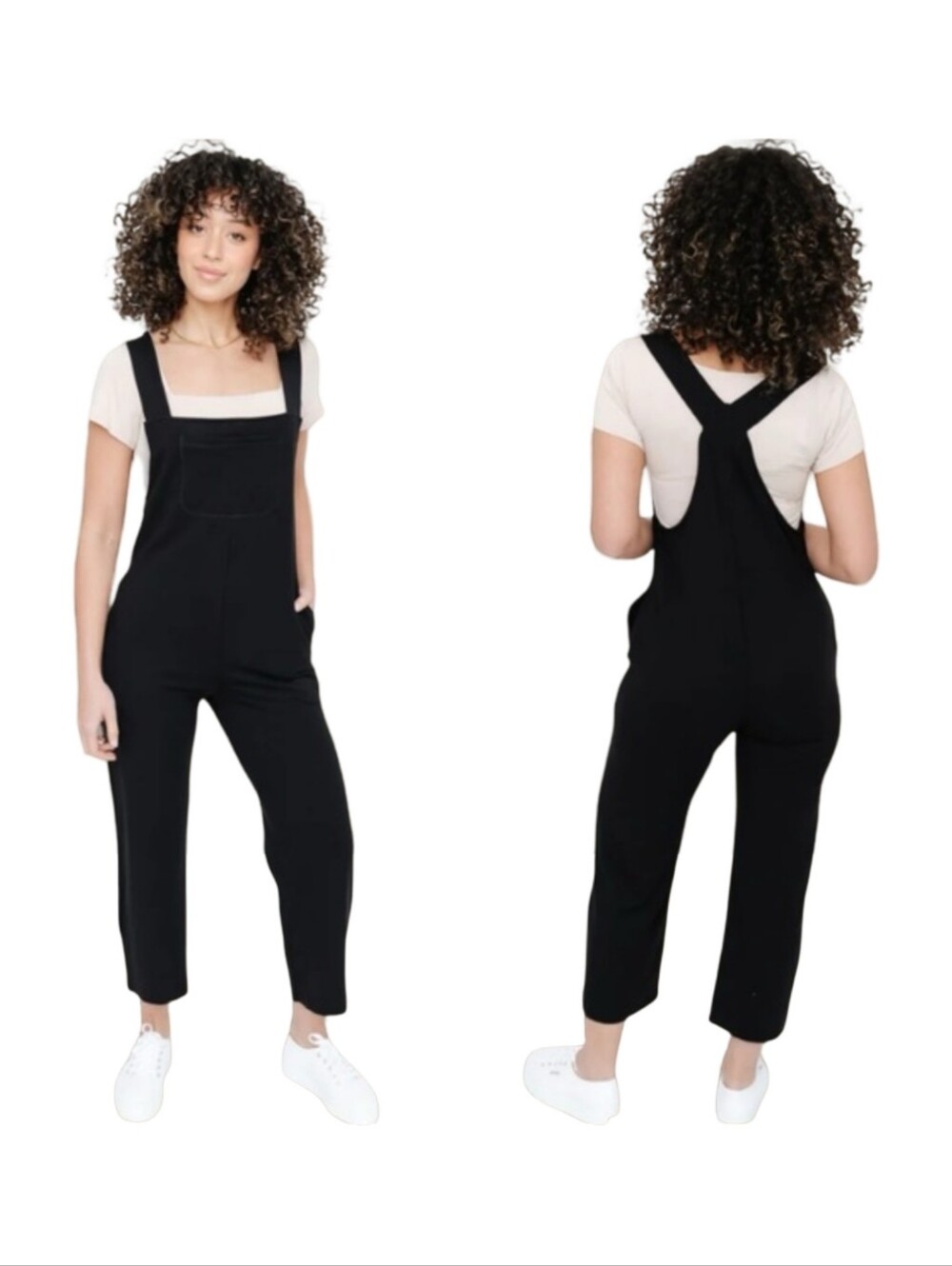Smash + Tess Mia Romperalls Black Square Neck Relaxed Fit Jersey Overalls Size S